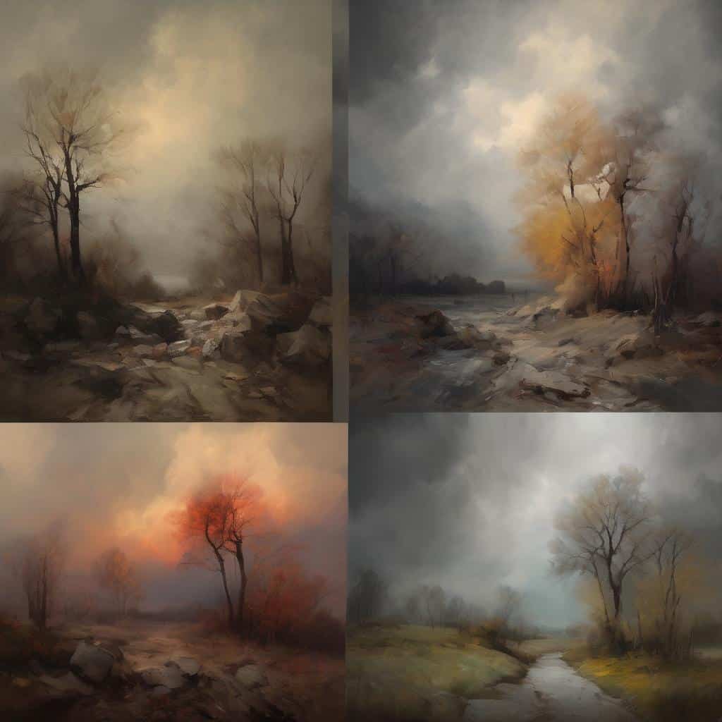 Φωτογραφίες με τοπίο και δέντρα σε εποχές διαφορετικής φωτισμού και ατμόσφαιρας, αναδεικνύοντας τέχνη και δημιουργία.