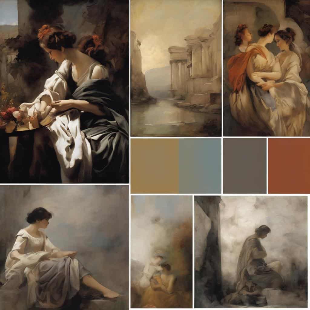 παράδειγμα τέχνης και αρχαιολογίας, ζωγραφική επηρεασμένη από την κλασική τέχνη και την ιστορία.